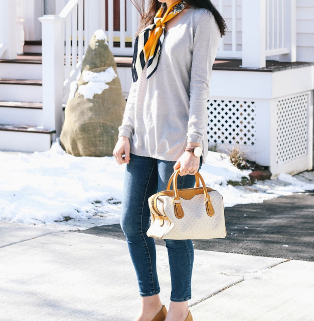 Gray Sweater, Silk Scarf