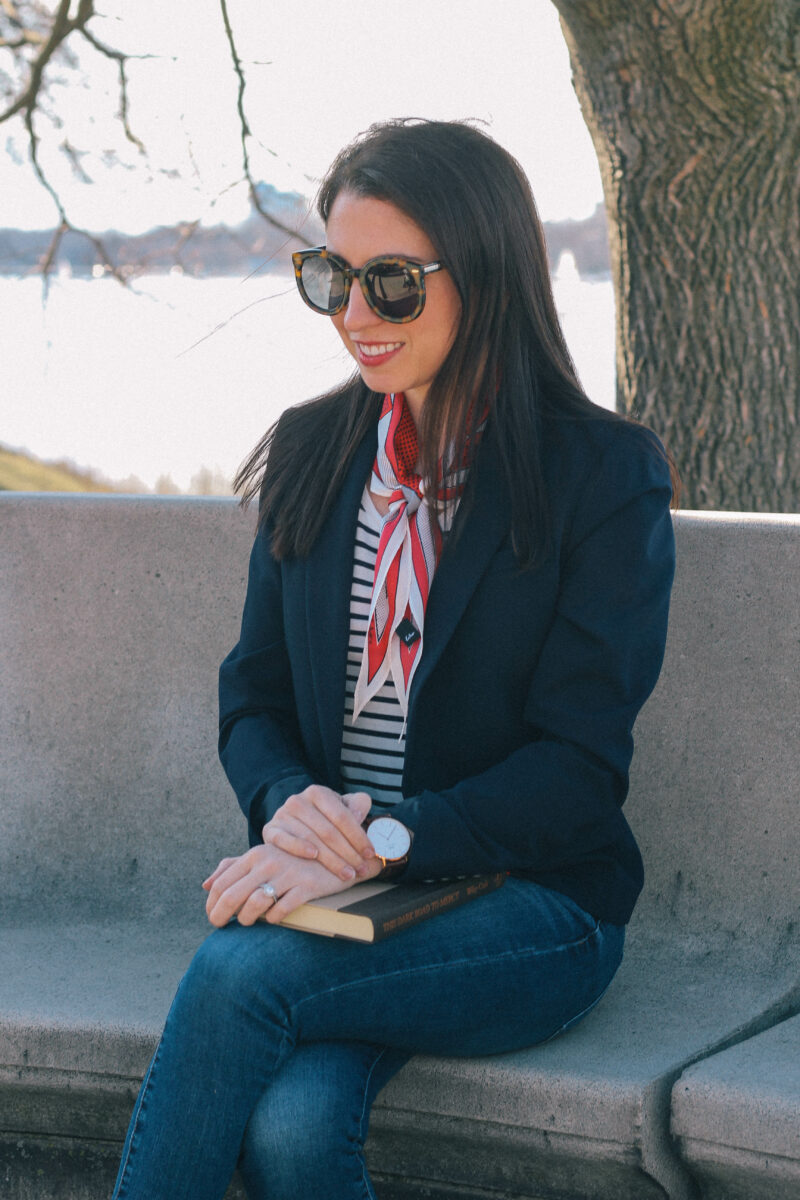 A navy blazer belongs in every minimalist's wardrobe