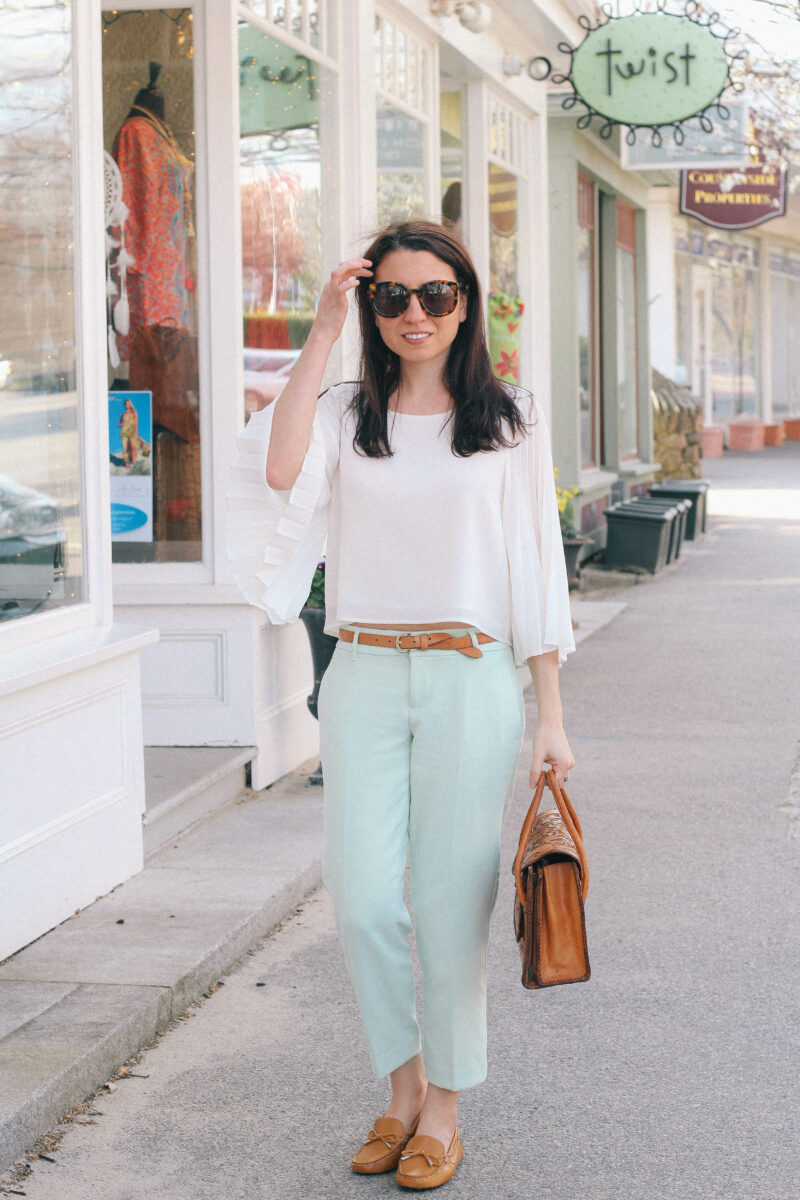 Mint pants add a beautiful soft pop of color to a spring or summer wardrobe