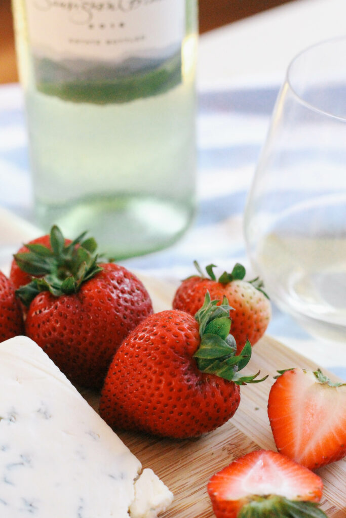 strawberries on cheese board