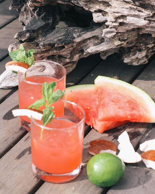 A watermelon coconut and lime summer cocktail