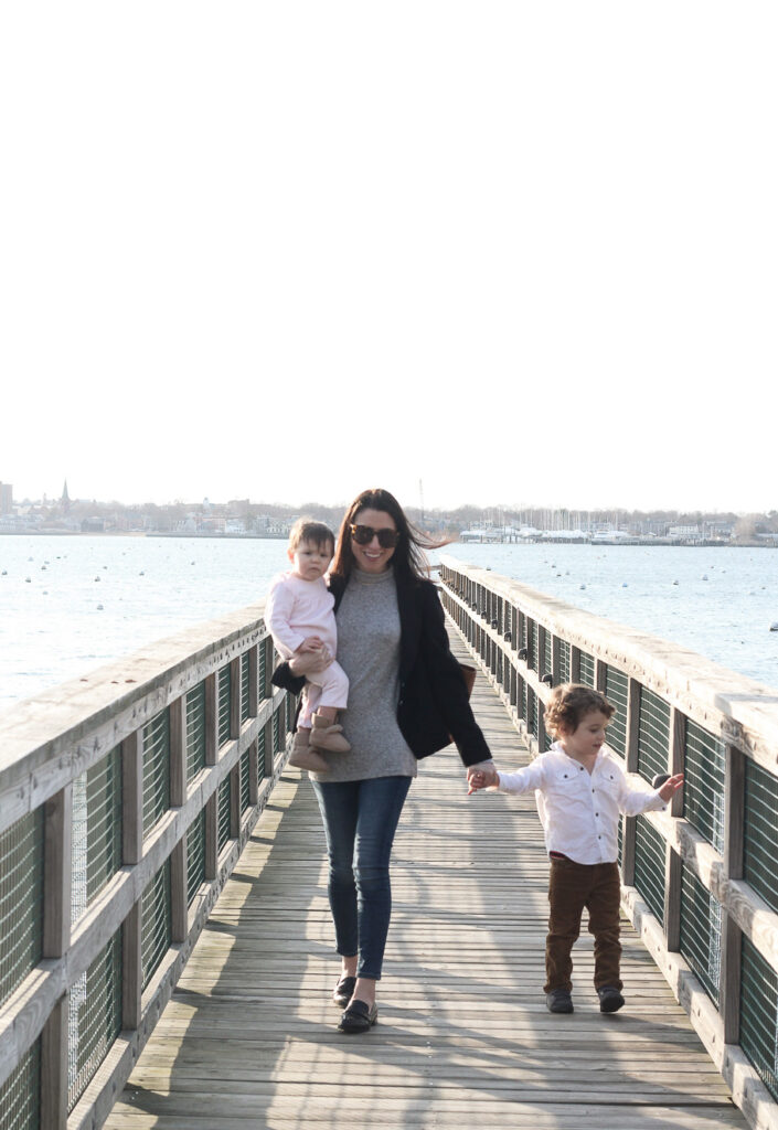 A casual black blazer for a day with the family in Marblehead, MA