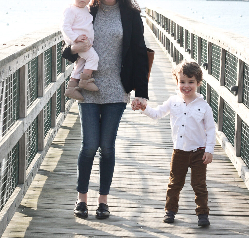 A casual black blazer for a day with the family in Marblehead, MA