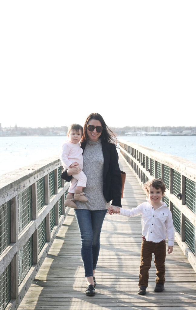 A casual black blazer for a day with the family in Marblehead, MA