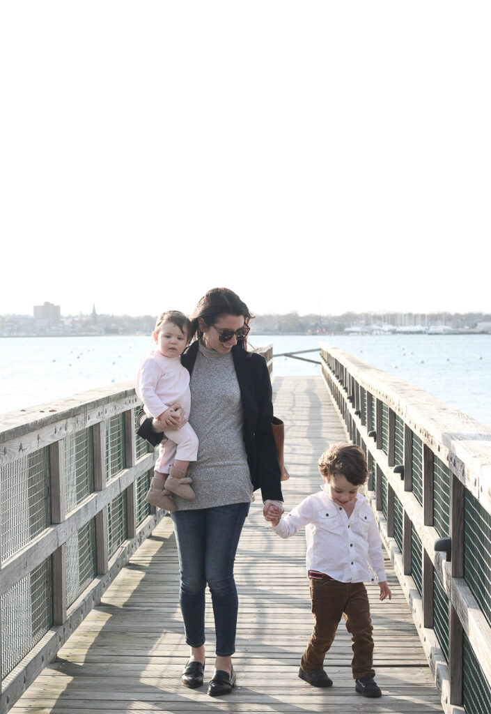 A casual black blazer for a day with the family in Marblehead, MA