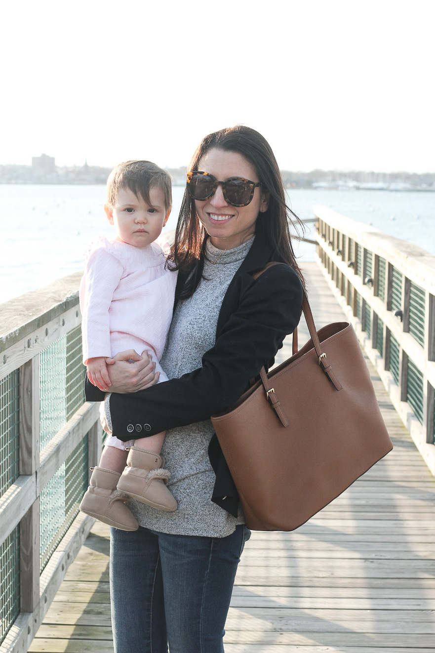 A casual black blazer for a day with the family in Marblehead, MA