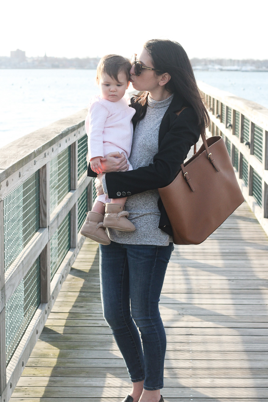 A casual black blazer for a day with the family in Marblehead, MA