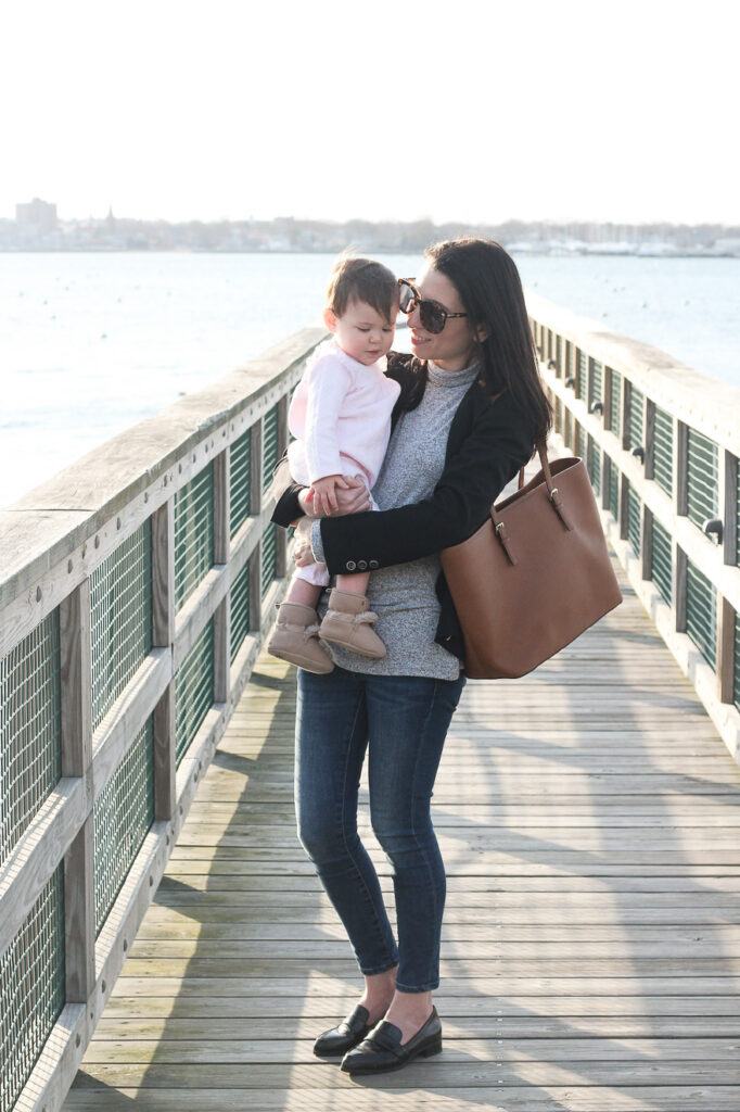 A casual black blazer for a day with the family in Marblehead, MA