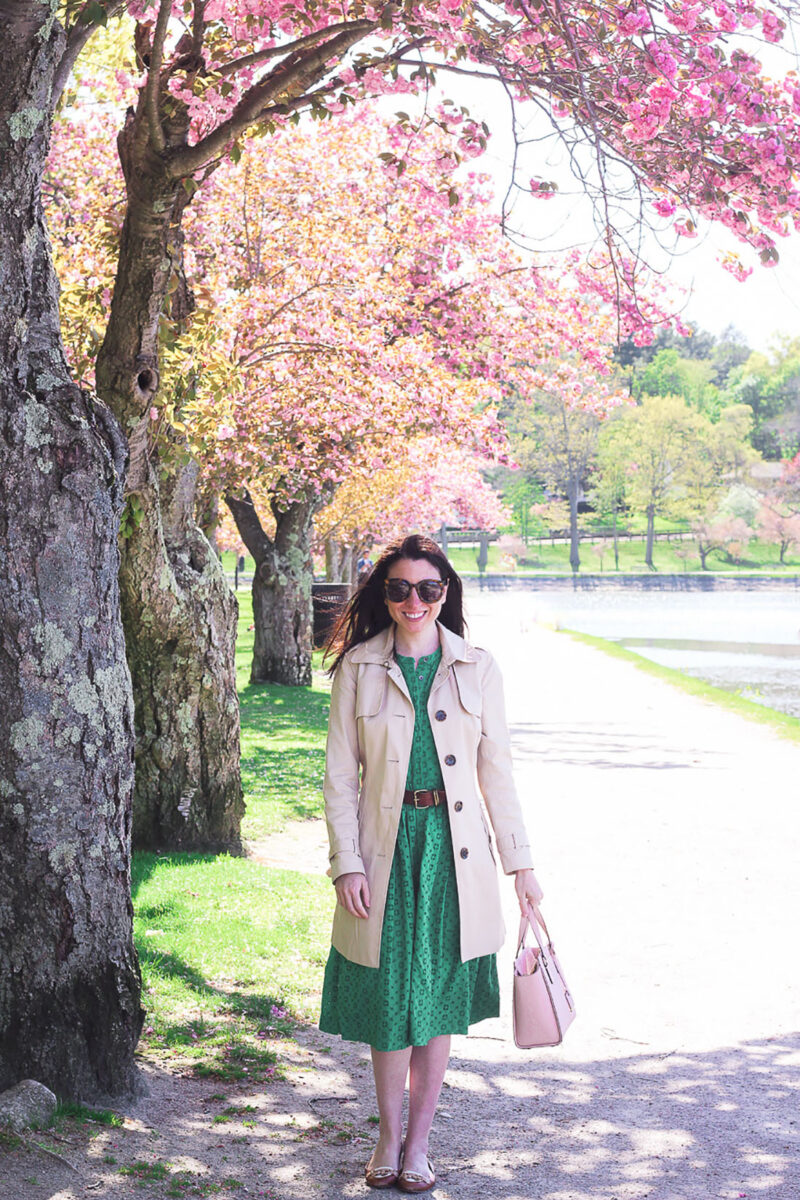 Spring Trench Coat Under Cherry Trees