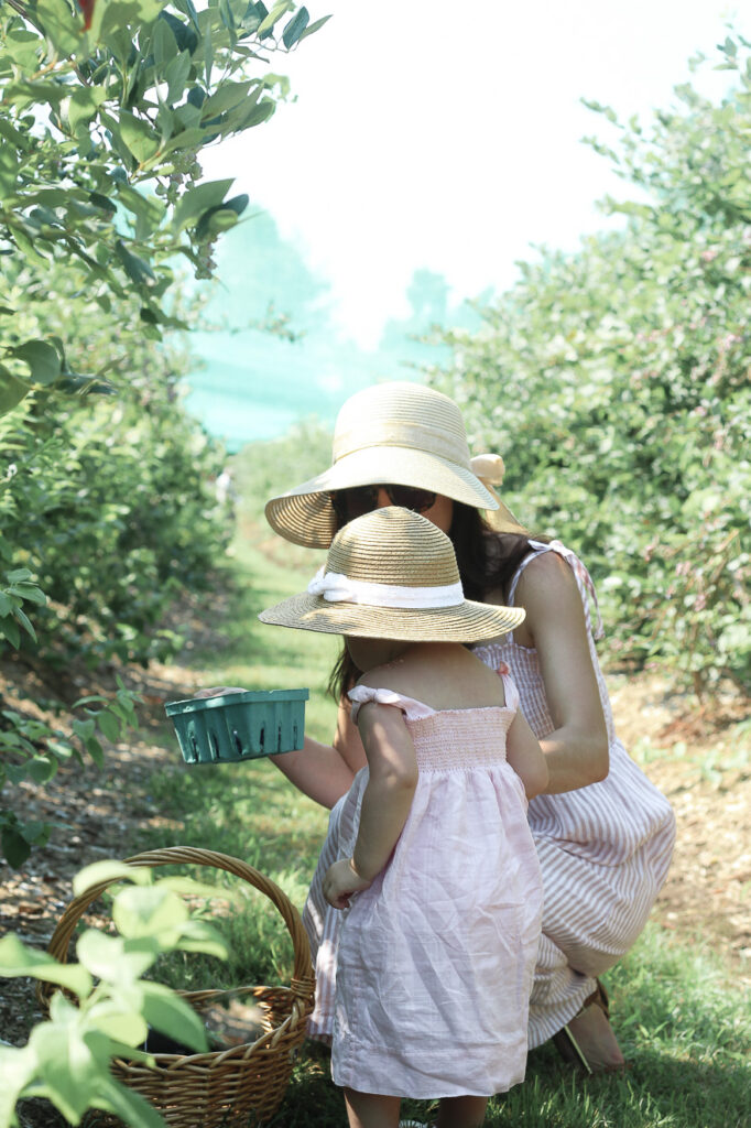 mother and daughter blueberry picking Tougas Family Farm